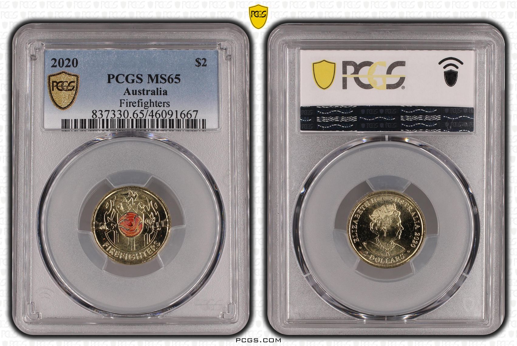 Firefighters Colourised, Two Dollar, 2020, PCGS MS65