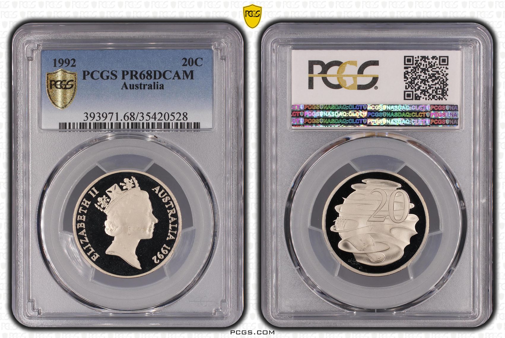 Elizabeth II, Twenty Cent, 1992, PCGS PR68DCAM