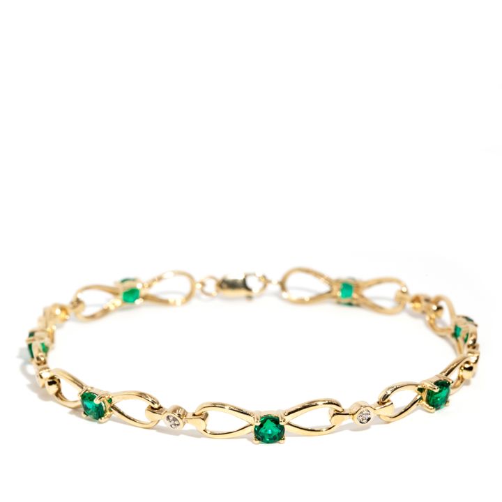 9 Carat Gold Diamond & Synthetic Emerald Bracelet