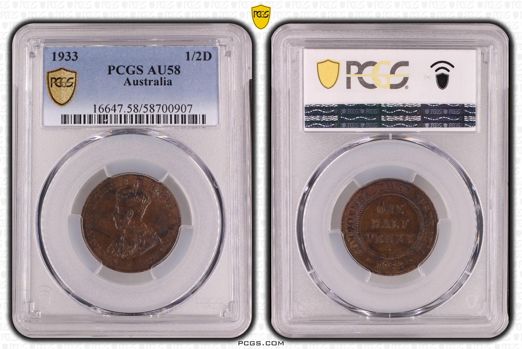 George V, Halfpenny, 1933, PCGS AU58BN