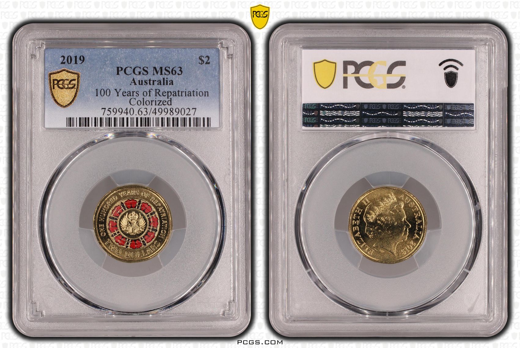 100 Years of Repatriation Colourised, Two Dollar, 2019, PCGS MS63