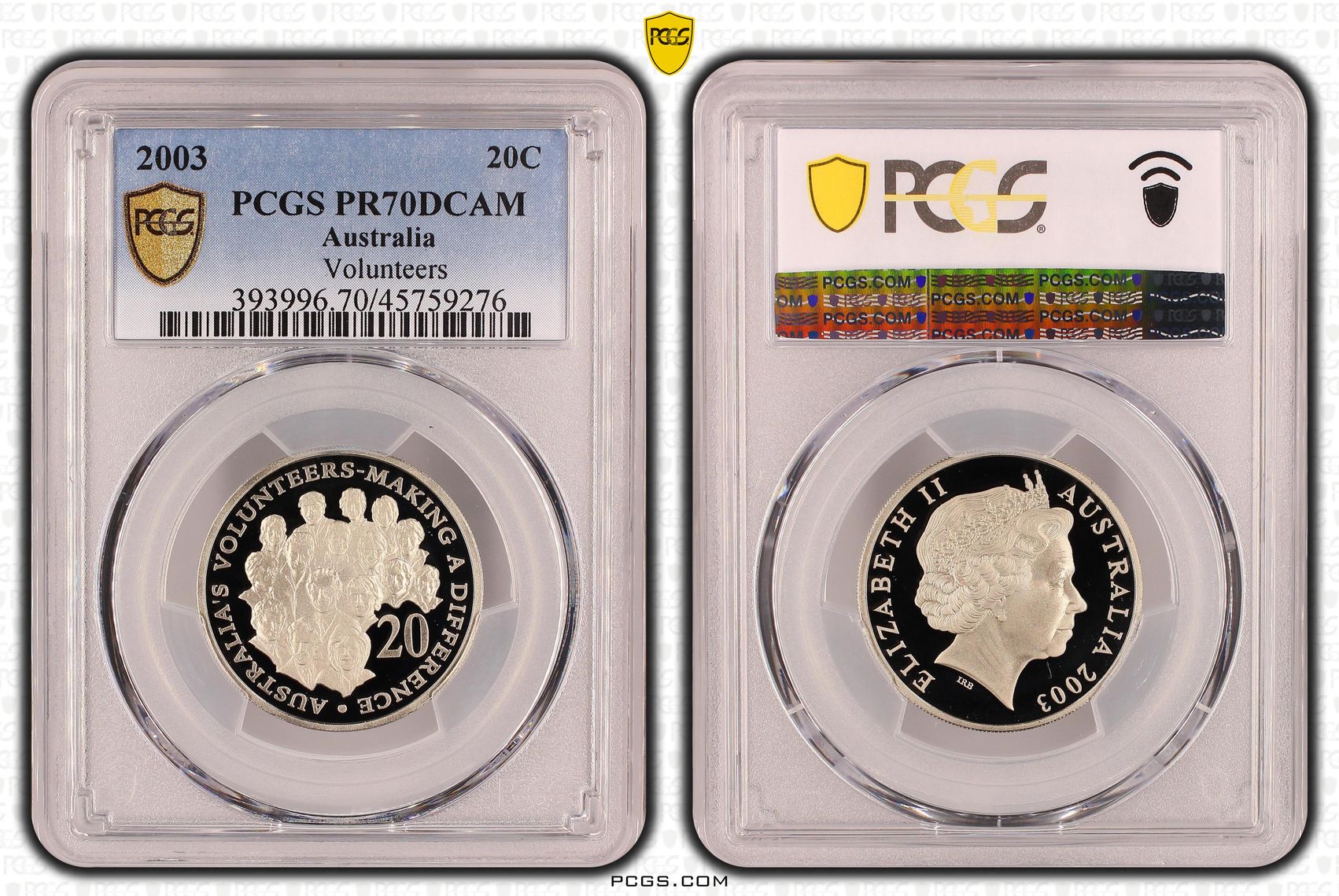 Elizabeth II, Volunteers, Twenty Cent, 2003, PCGS PR70DCAM