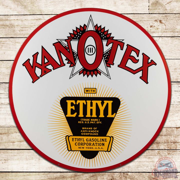 Amazing Kanotex Ethyl Gasoline 42" Double Sided Porcelain Sign w/ Logo