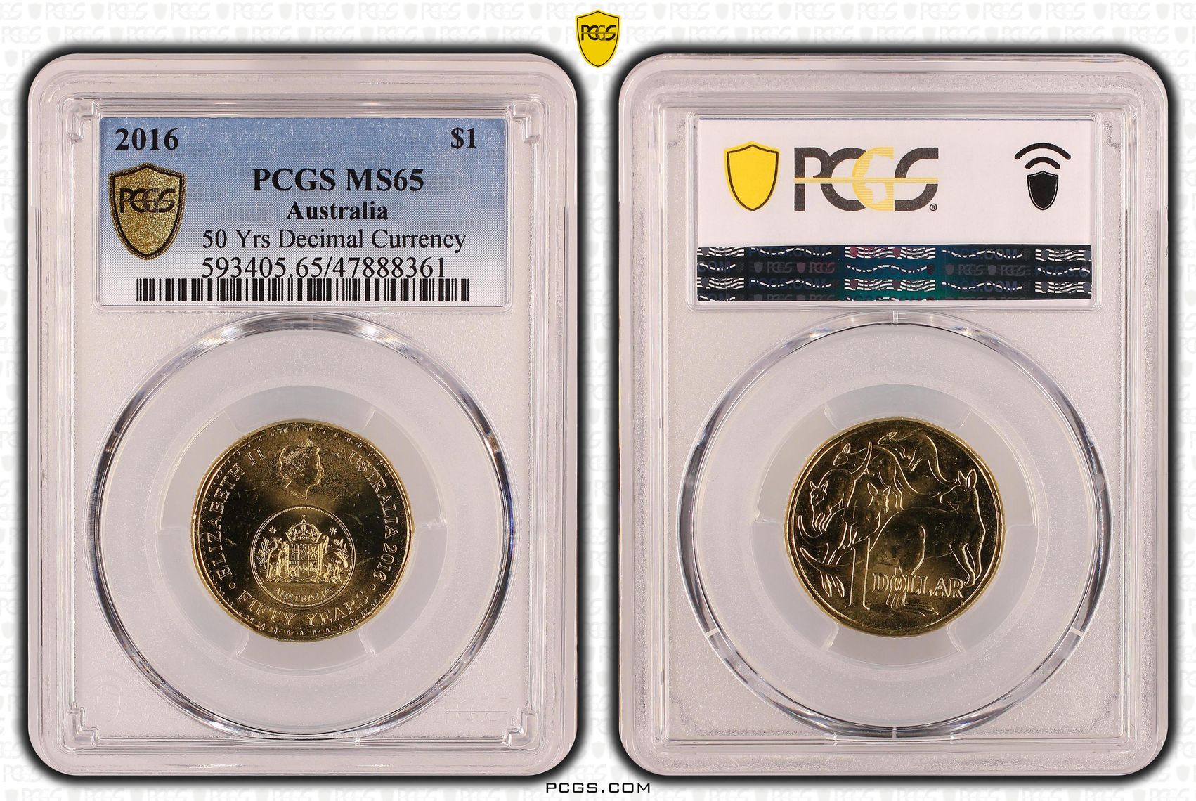 Elizabeth II, 50 Yrs Decimal Currency, One Dollar, 2016, PCGS MS65