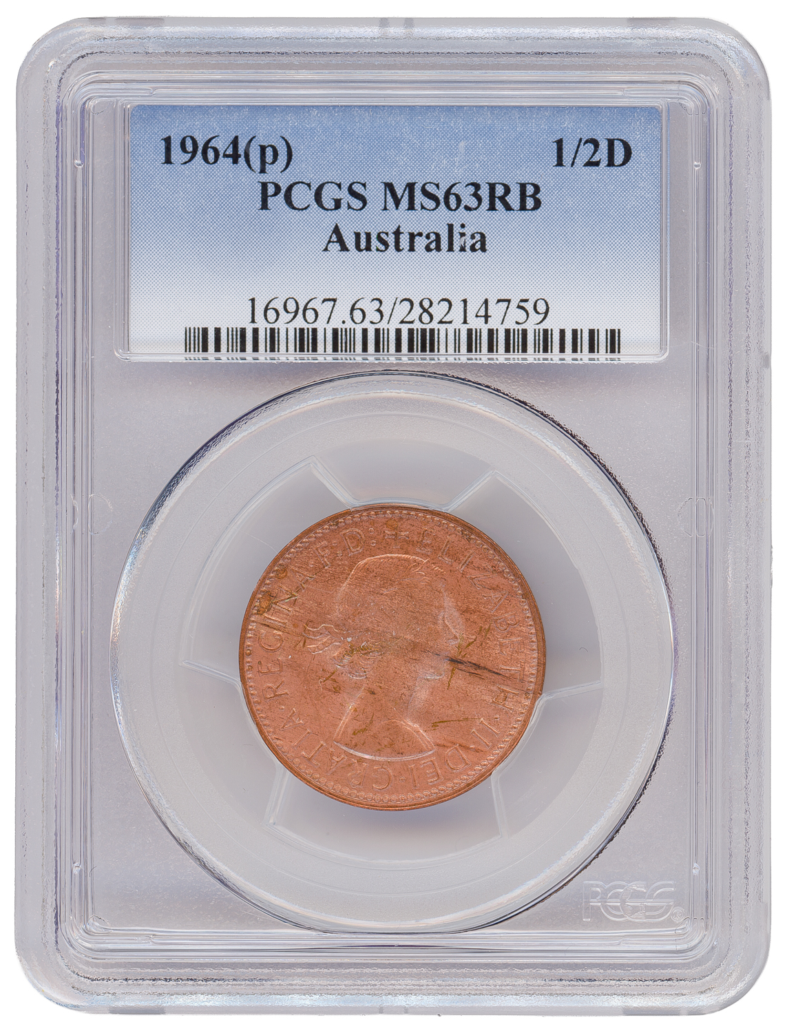 Elizabeth II, Halfpenny, 1964 Y., PCGS MS63RB