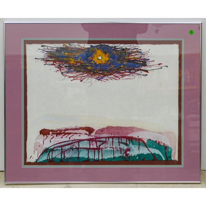 Signed Combs Abstract Mixed Media on Paper Framed 28''x34''