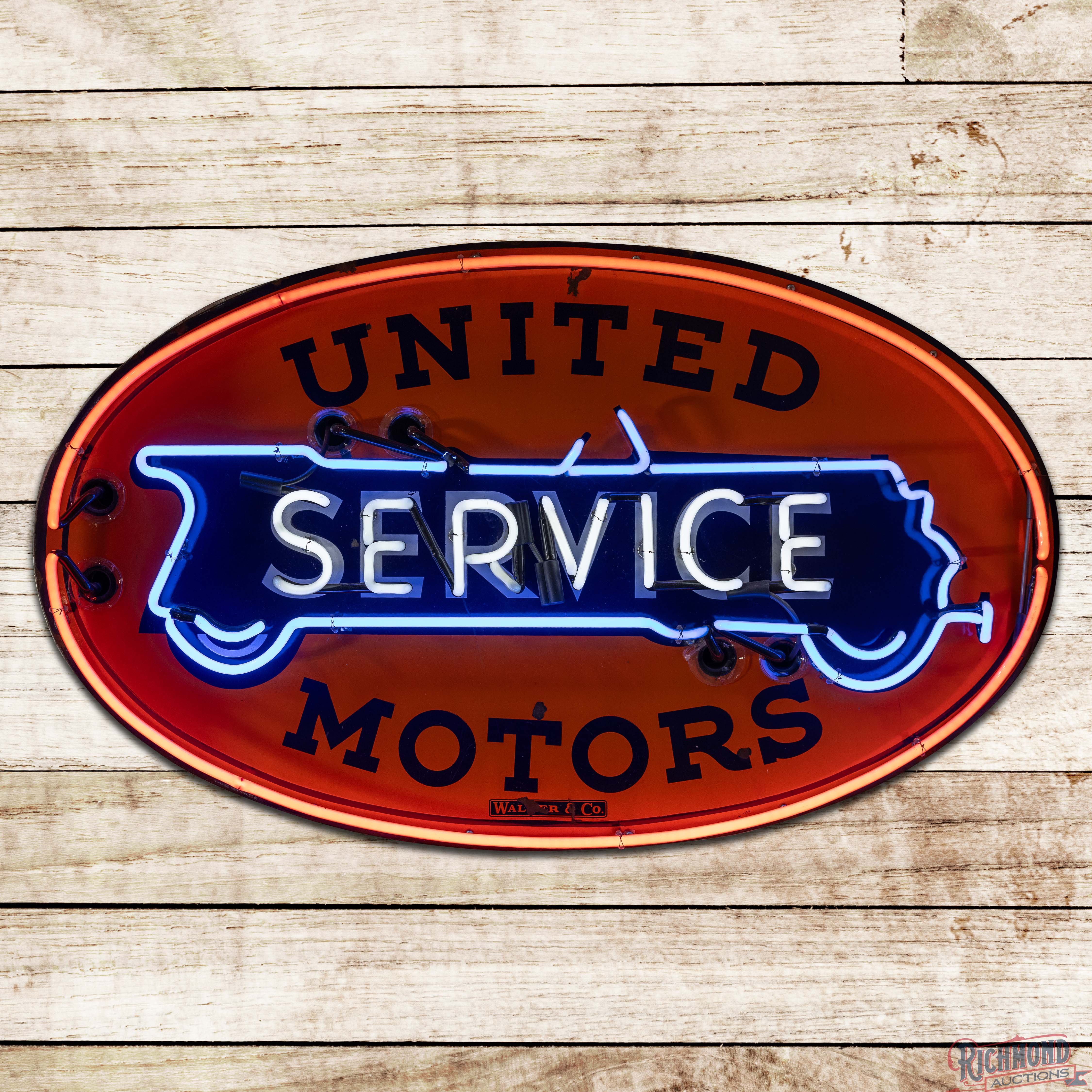 United Motors Service 4' Single Sided Porcelain Factory Neon Sign w ...