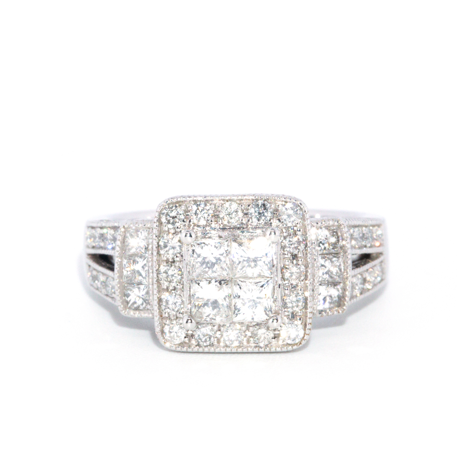 1.69 Carat Diamond Cluster 14ct Gold Ring
