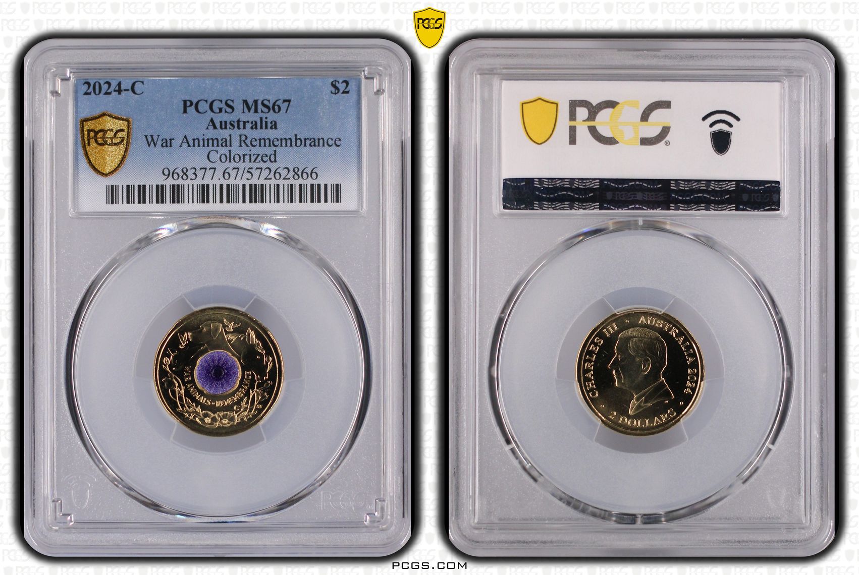 War Animal Remembrance Colourised, Two Dollar, 2024-C, PCGS MS67