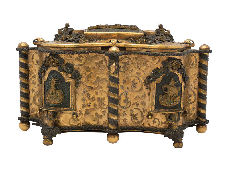 A French Brass Serpentine Jewelry Case
