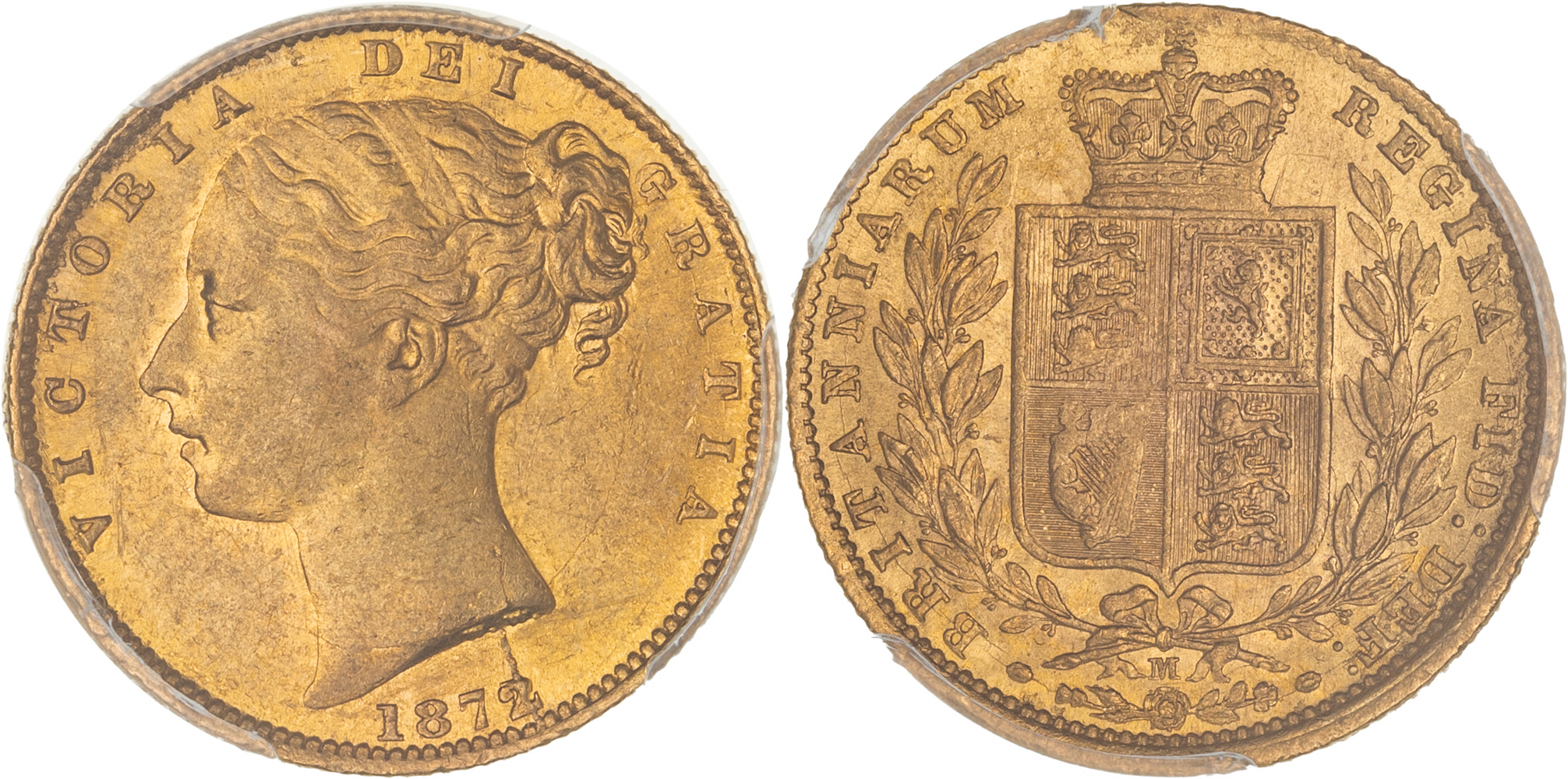 Victoria, Shield Reverse, Sovereign, 1872/1, PCGS AU58