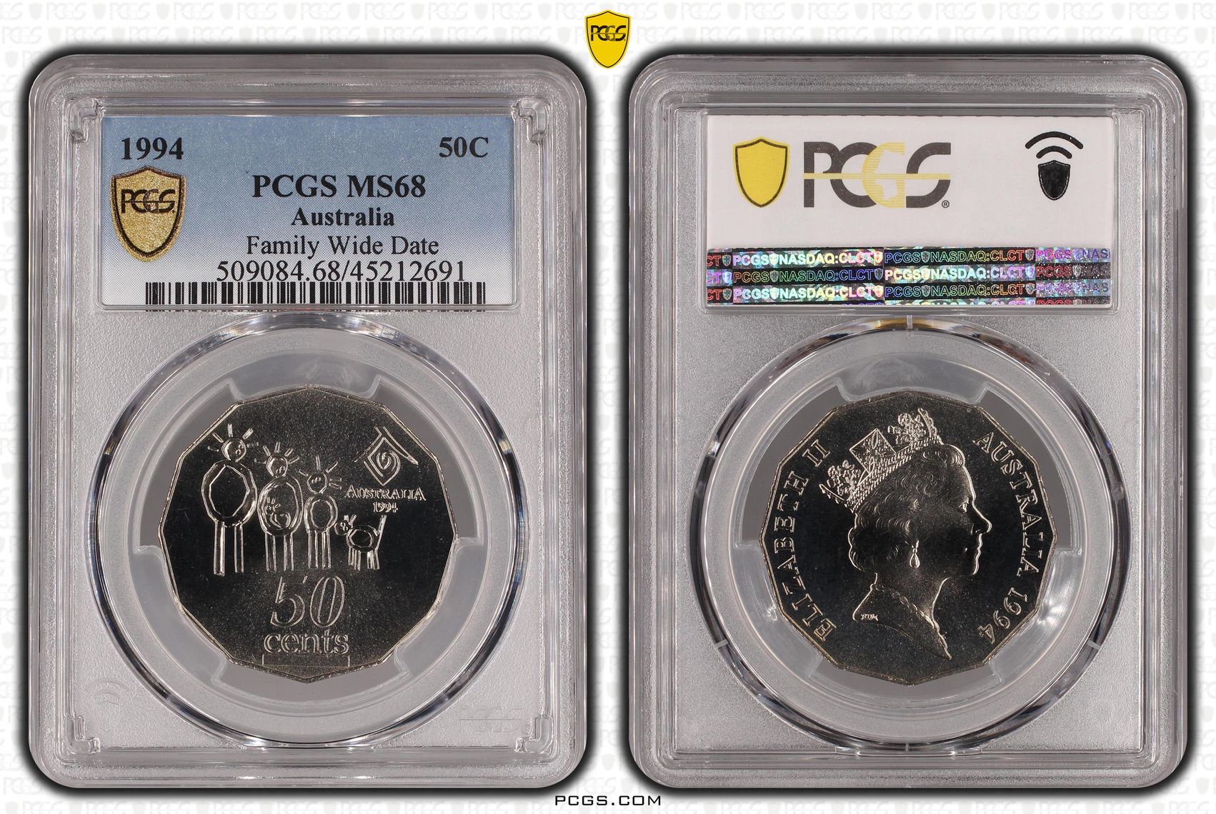 1994 Australia Fifty Cent, 50c Family Wide Date PCGS - MS68 -691