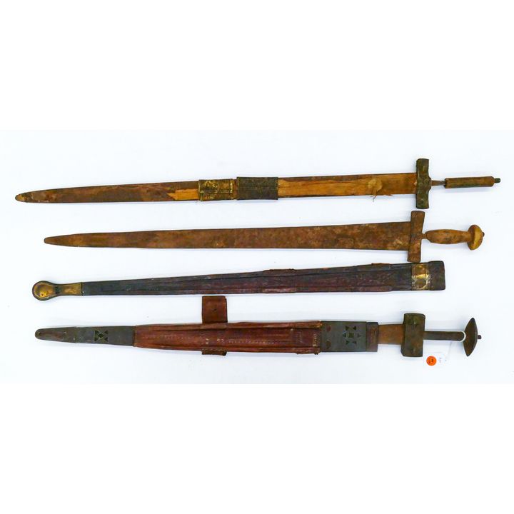 4pc Antique Sudanese Tuareg Swords and Sheaths 26'' to 37''