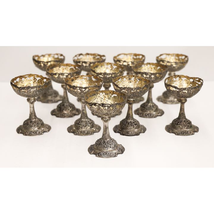 Set of 12 Bucholz & Zelt Ornate Hanau Silver Goblets