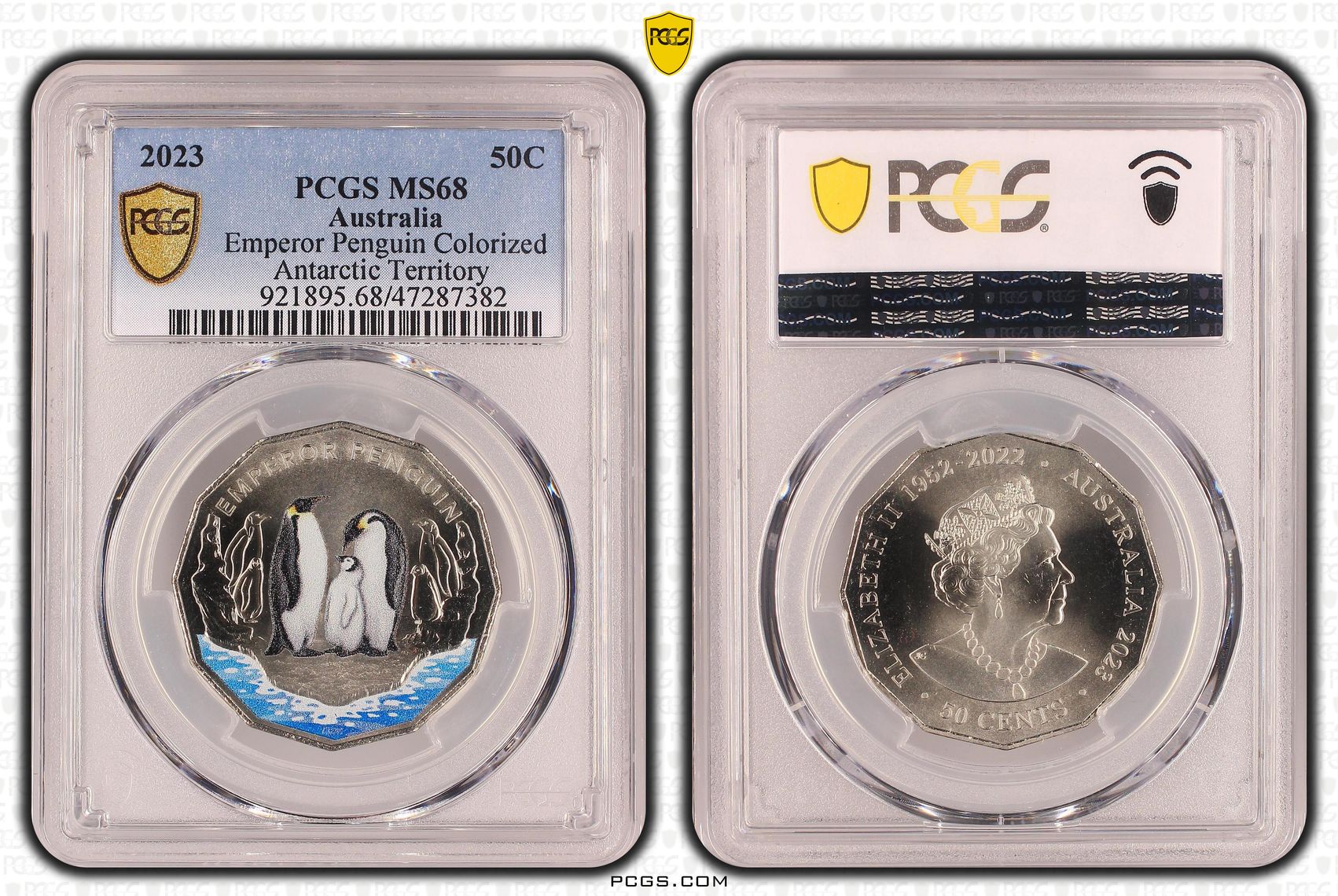 Emperor Penguin Colourised Antarctic Territory, Fifty Cent, 2023, PCGS MS68
