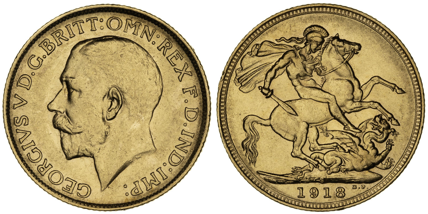 George V, St George Reverse, Sovereign, 1918-S, VF