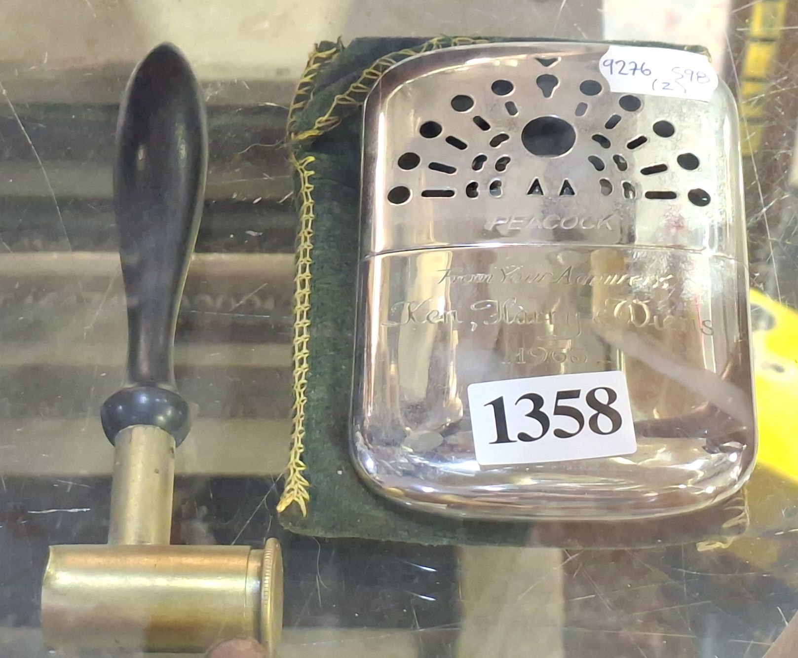 1358 · VINTAGE METAL PEACOCK BRAND POCKET WARMER