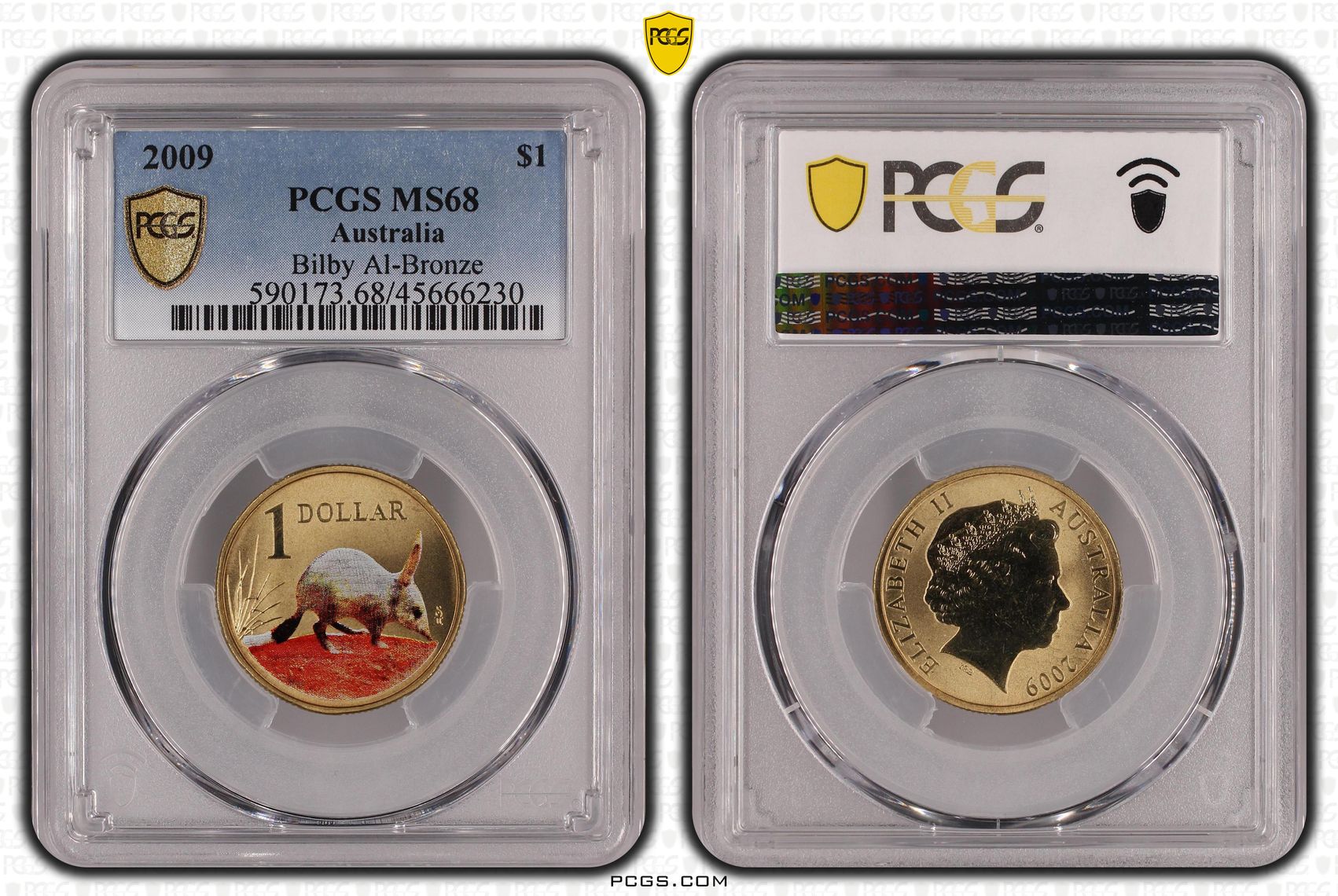 2009 Australia One Dollar, $1 Bilby Al-Bronze PCGS - MS68 -230