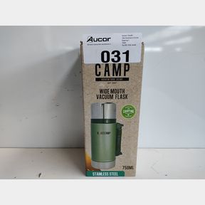 BASECAMP - WIDE MOUTH VACUUM FLASK - CAMPING OUTDOORS - STEEL - 750ML - GREEN / SILVER