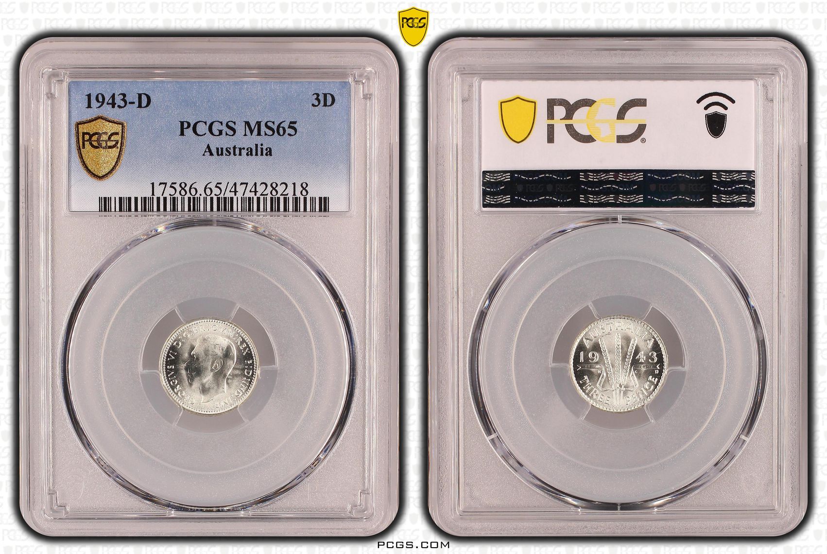 George VI, Threepence, 1943-D, PCGS MS65
