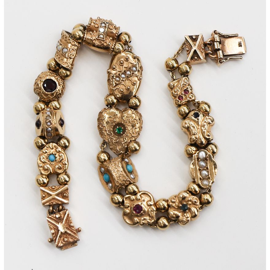 Victorian 14k Jeweled Slide Chain Bracelet