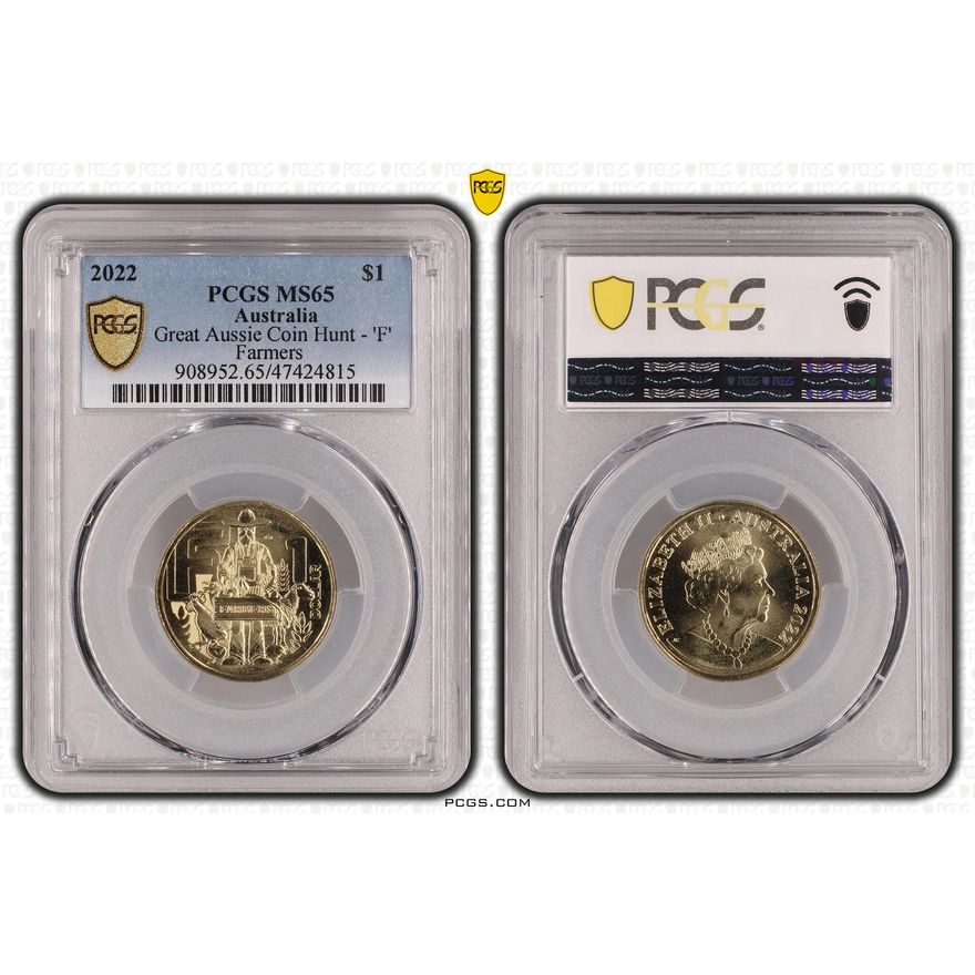 Great Aussie Coin Hunt - 'F', One Dollar, 2022, PCGS MS 65