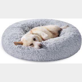 FEANDREA DOG BED, CAT BED, CALMING DONUT PET BED FOR DOGS AND CATS, SOFT FLUFFY PLUSH, ROUND, WASHABLE COVER, ANTI-SLIP BOTTOM, 32
