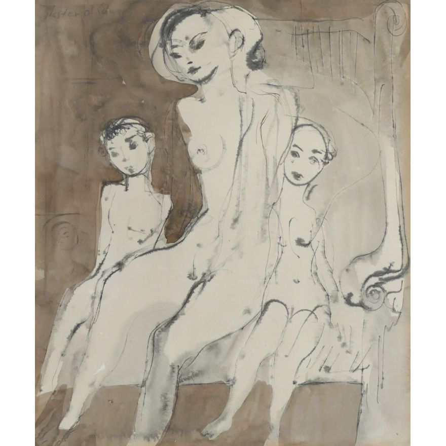 Lester Schwartz (1912-2005 WI) ''Abstract Figures'' Watercolor
