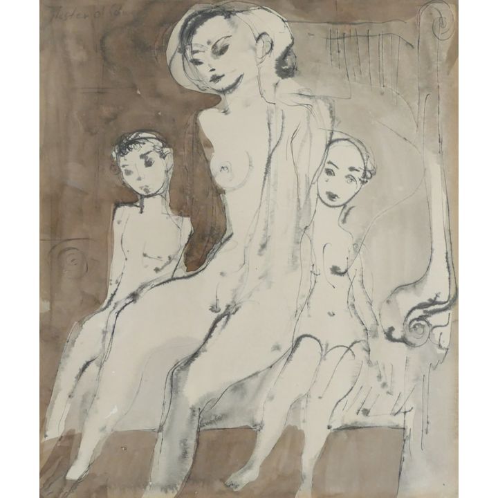 Lester Schwartz (1912-2005 WI) ''Abstract Figures'' Watercolor