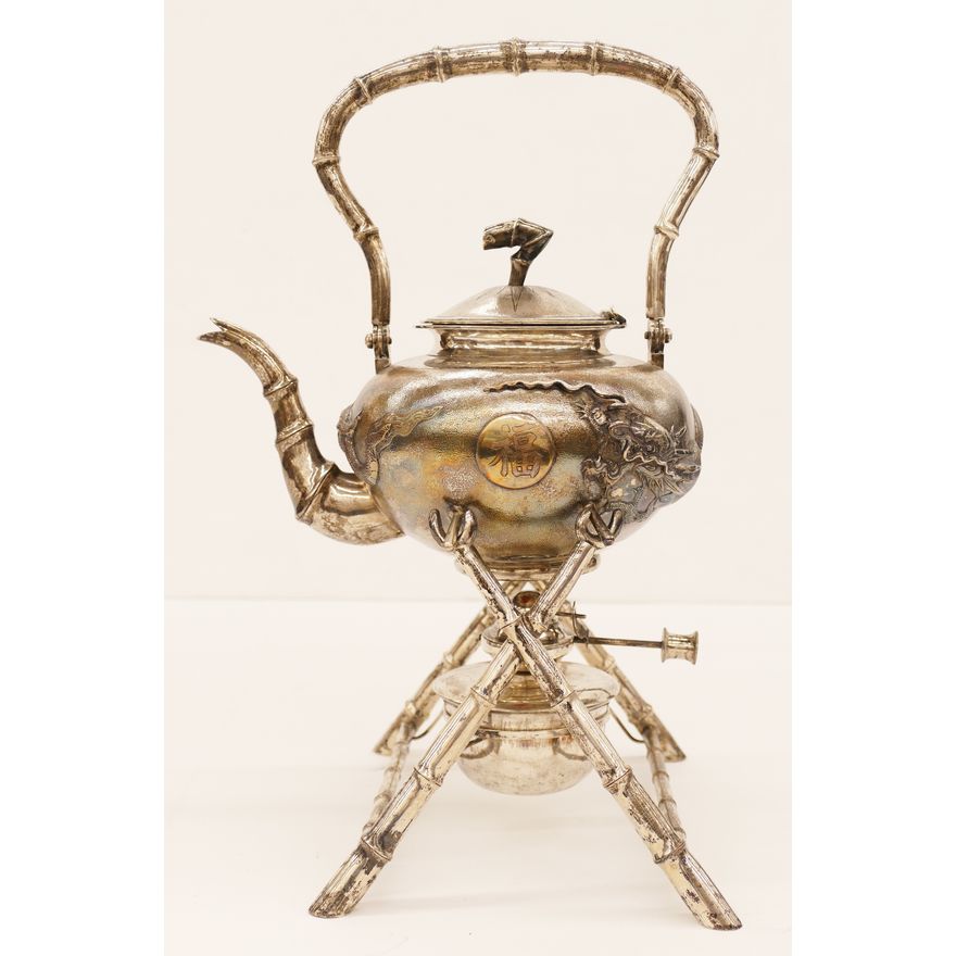 Chinese Export Silver Tea Kettle on Stand