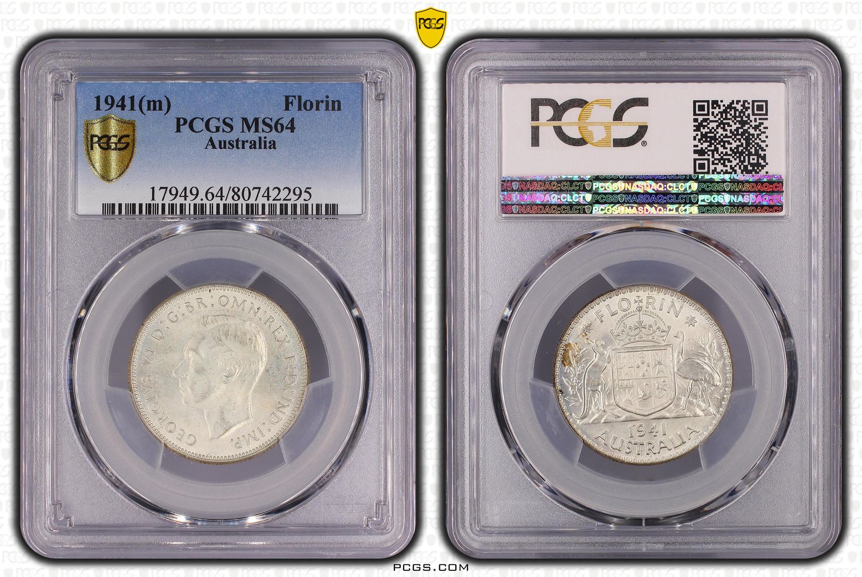 George VI, Florin, 1941, PCGS MS64