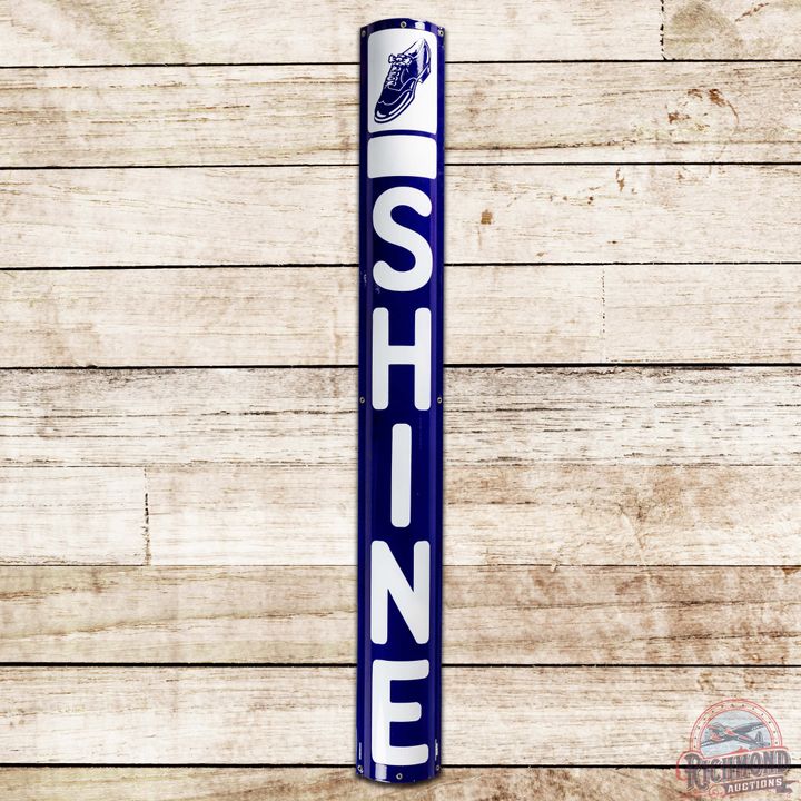 NOS Shoe Shine Curved SS Porcelain Advertising Sign