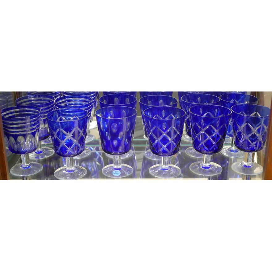 12pc Cobalt Cut Glasses 6''