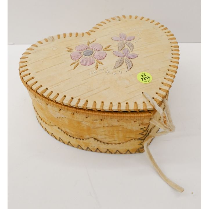 Marie Kotchea Birch Bark Native Style Heart Box- 9''