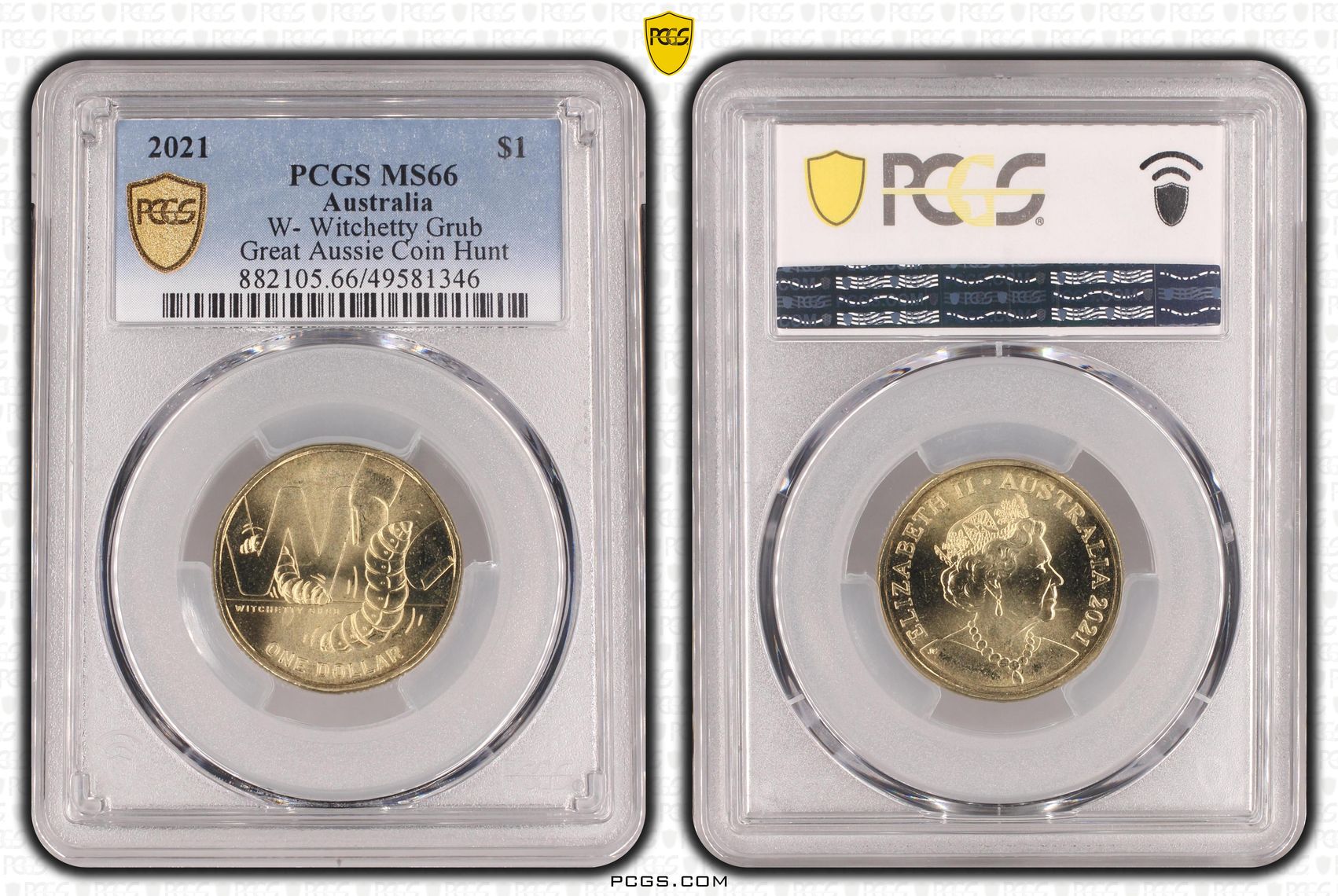 474 · Elizabeth II, W- Witchetty Grub , One Dollar, 2021, PCGS MS66