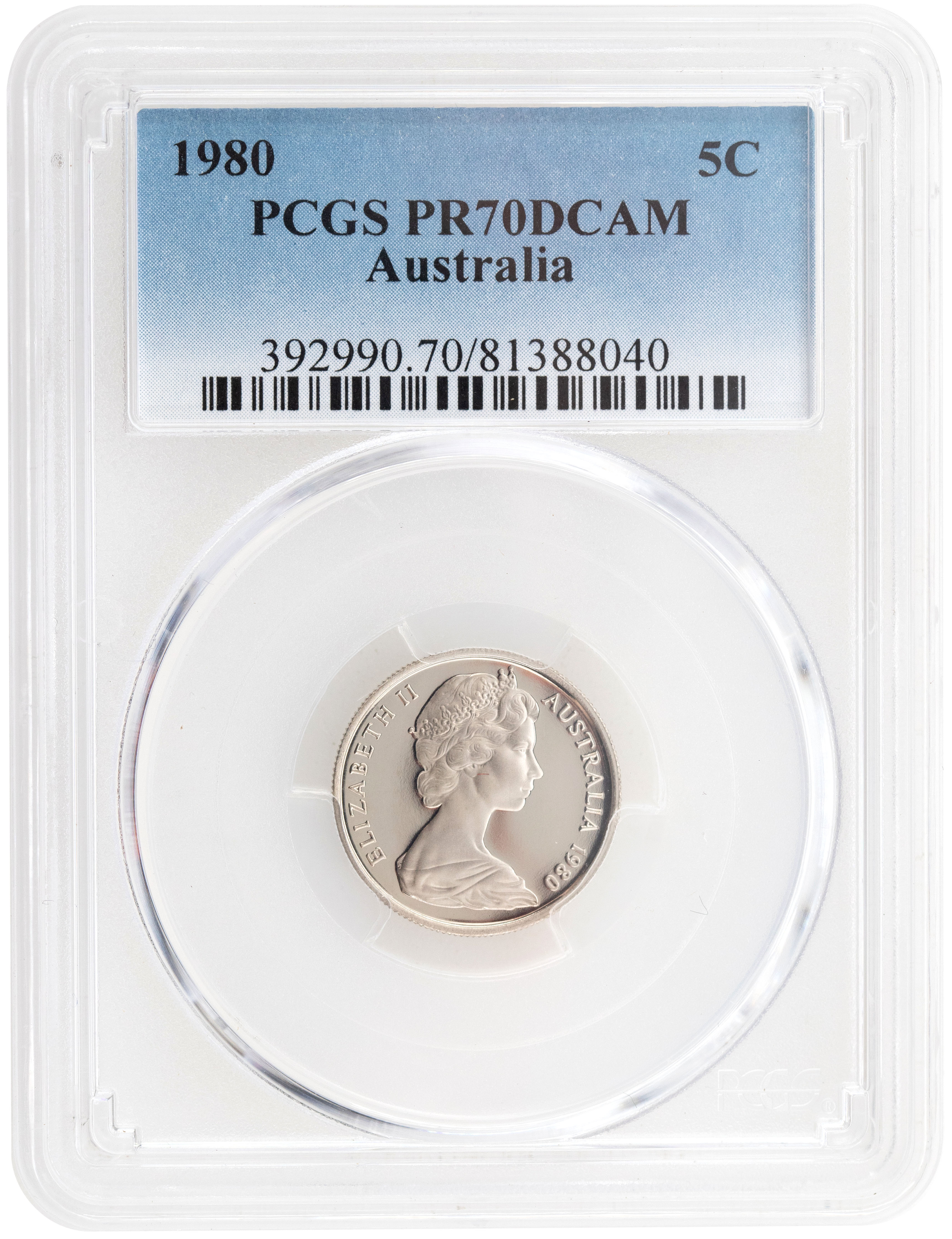 56 · 1980 Australia Five Cent, 5c Proof PCGS - PR70DCAM POP 11/0 -040