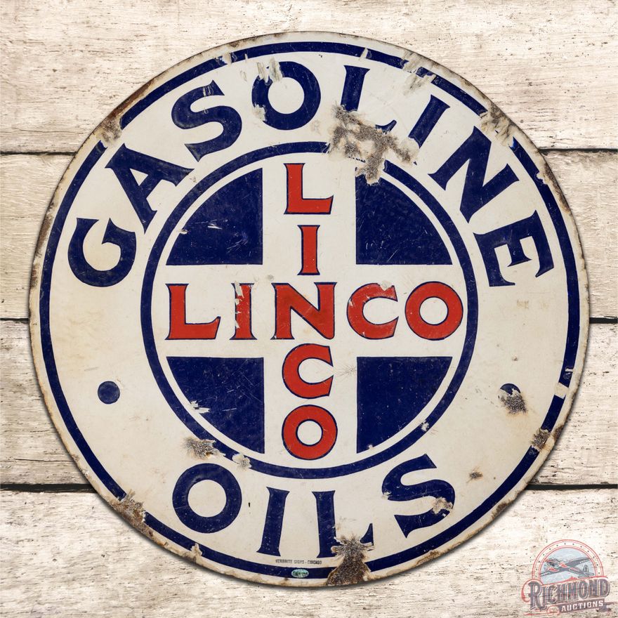Linco Gasoline Oils 24" Double Sided Porcelain Sign