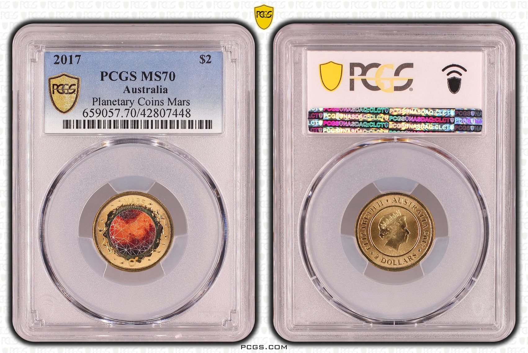 2017 Australia Two Dollar, $2 Planetary Coins Mars PCGS - MS70 POP 53/0 -448