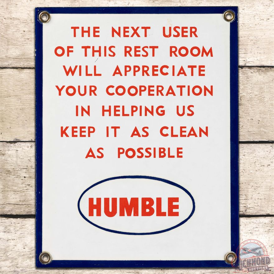 Humble Gas Station Rest Room SS Porcelain Sign w/ Logo