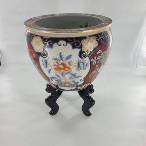 Asian Pot Decorative - Koi Fish - Flowers with Stand