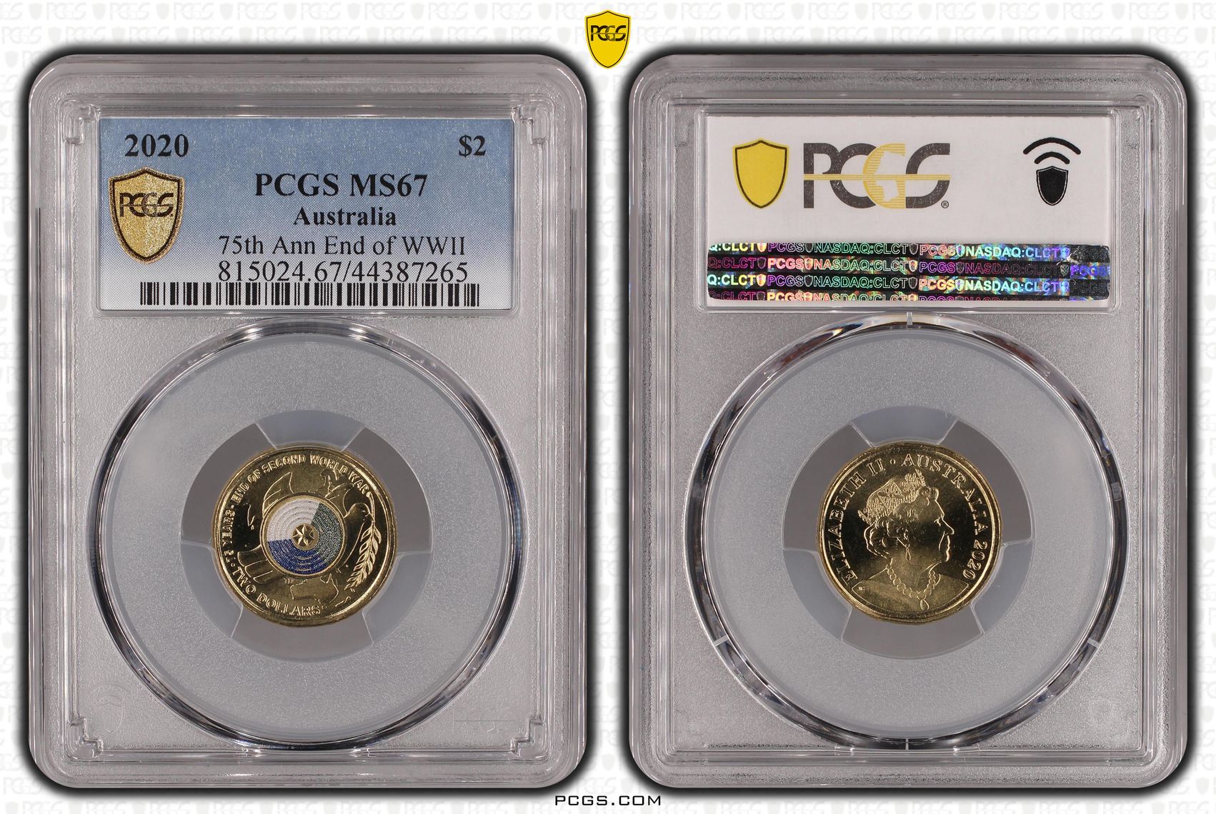 2020 Australia Two Dollar, $2 75th Ann End of WWII PCGS - MS67 -265
