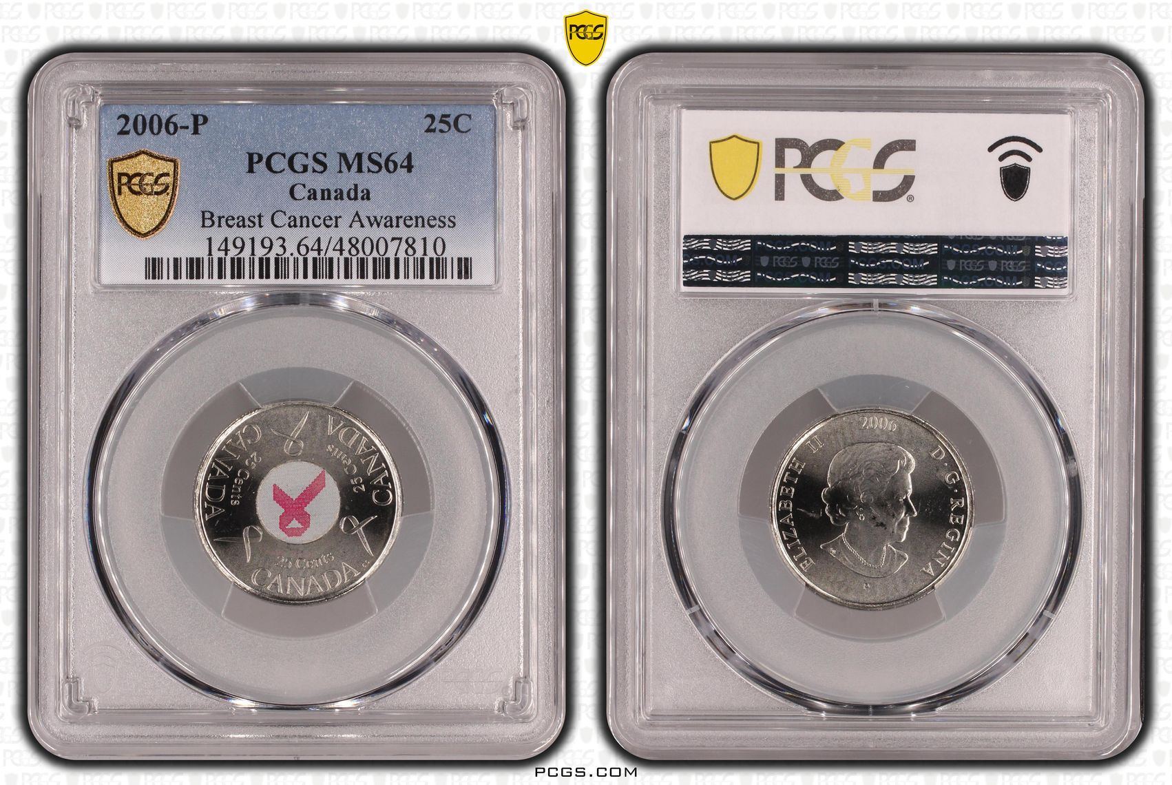 Elizabeth II, Canada, Breast Cancer Awareness , Twenty Five Cent, 2006-P, PCGS MS64