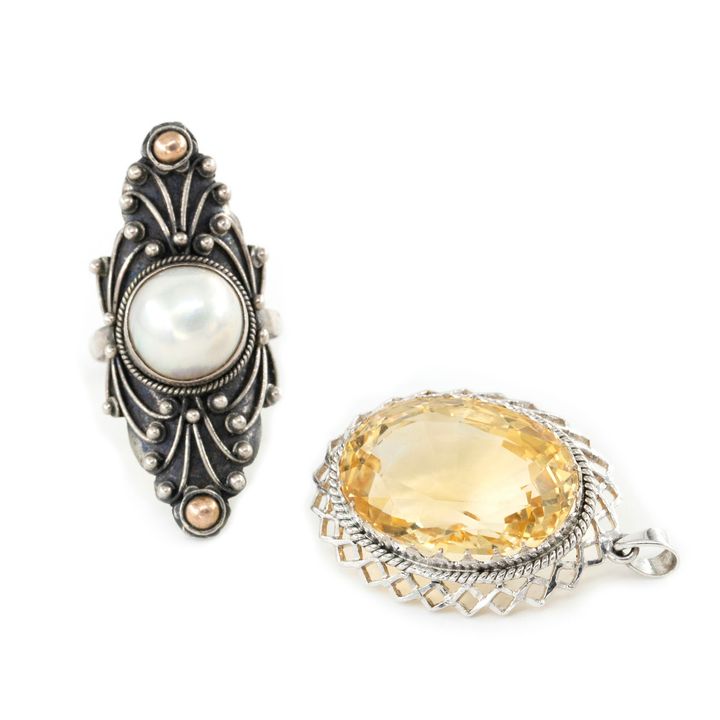 Mabe Pearl Ring & Citrine Pendant ,