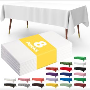 54" X 108" RECTANGLE PUREEGG PLASTIC TABLE CLOTH - 8 PACK, DECORATIVE TABLE CLOTH FOR RECTANGLE TABLE, 54' 108' TABLECLOTH, DISPOS