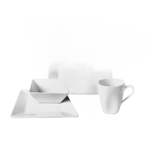 Square Ceramic Set White 7 Pieces 3x Mugs. 1x Bowl. 3x Side Plates |