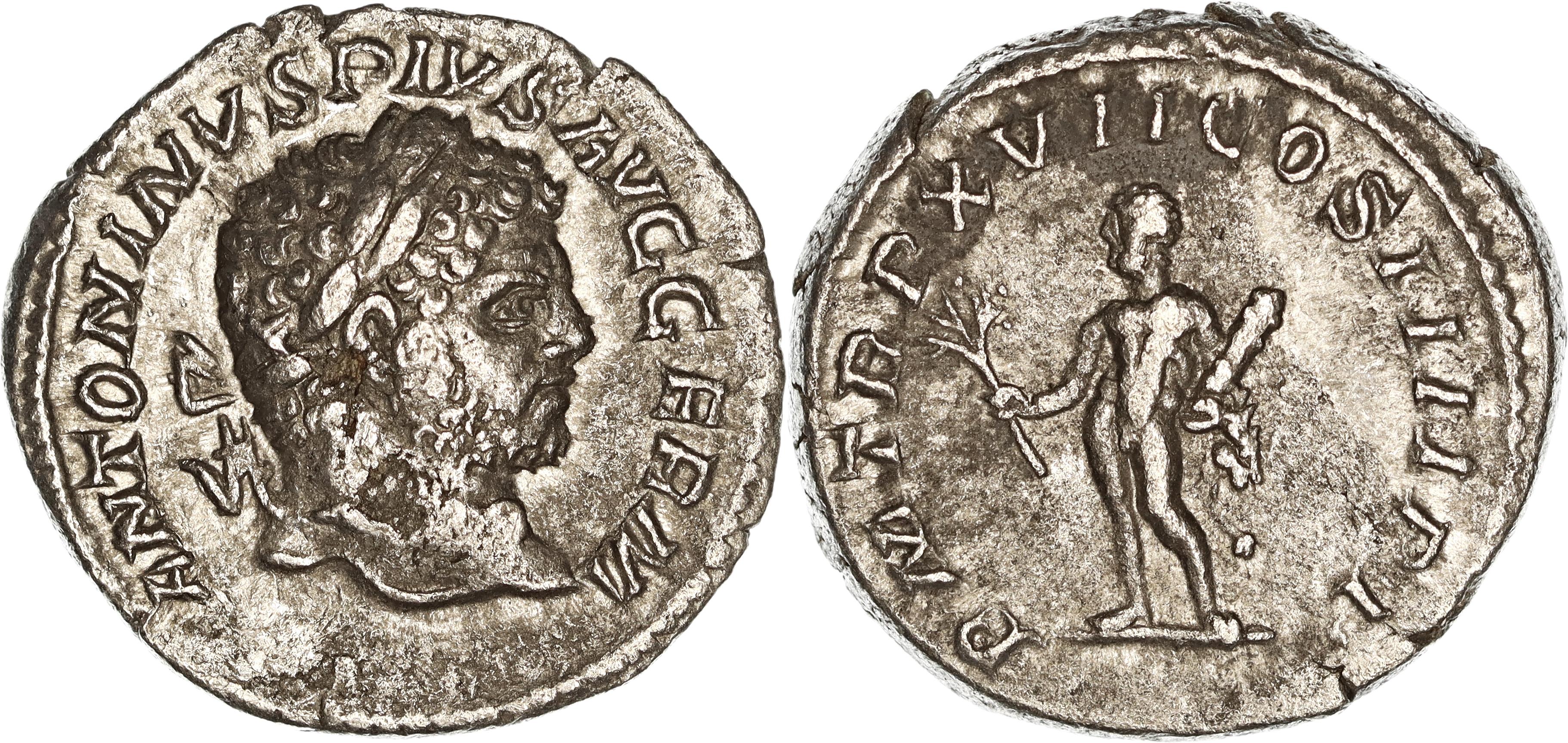 Roman Empire, Caracalla, Silver Denarius, 214 AD, nVF