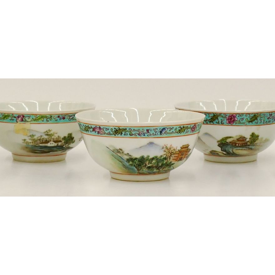 7pc Chinese Republic Porcelain Tea Bowls 4.5''