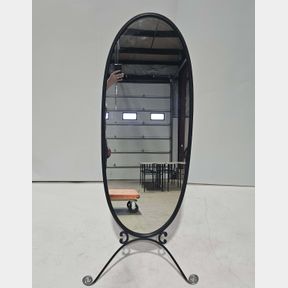 Iron Framed Black Oval Floor Standing Dressing Mirror
