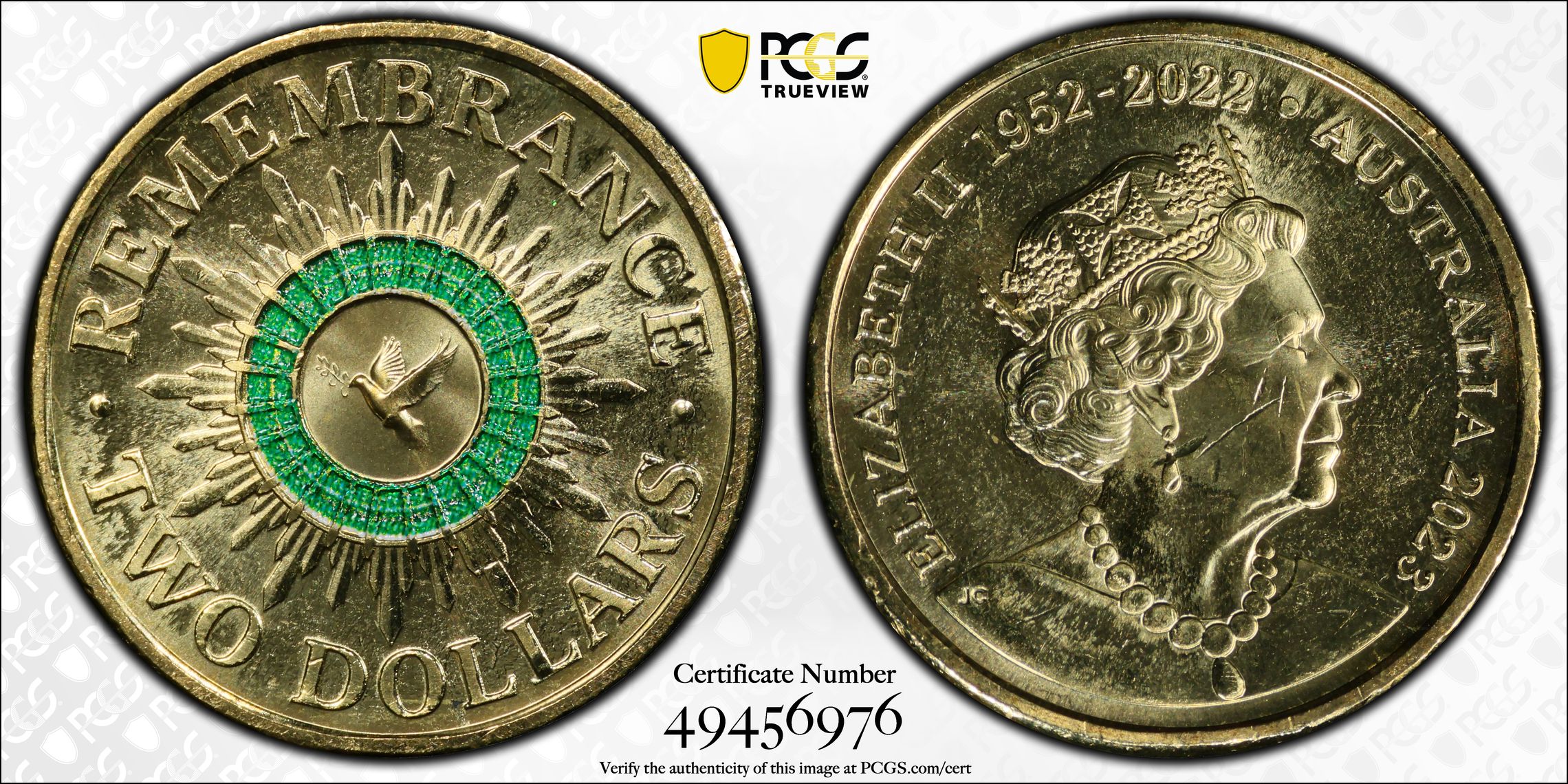 35th Ann $2 Coin Set Colorized Remembrance Dove, Two Dollar, 2023, PCGS MS64