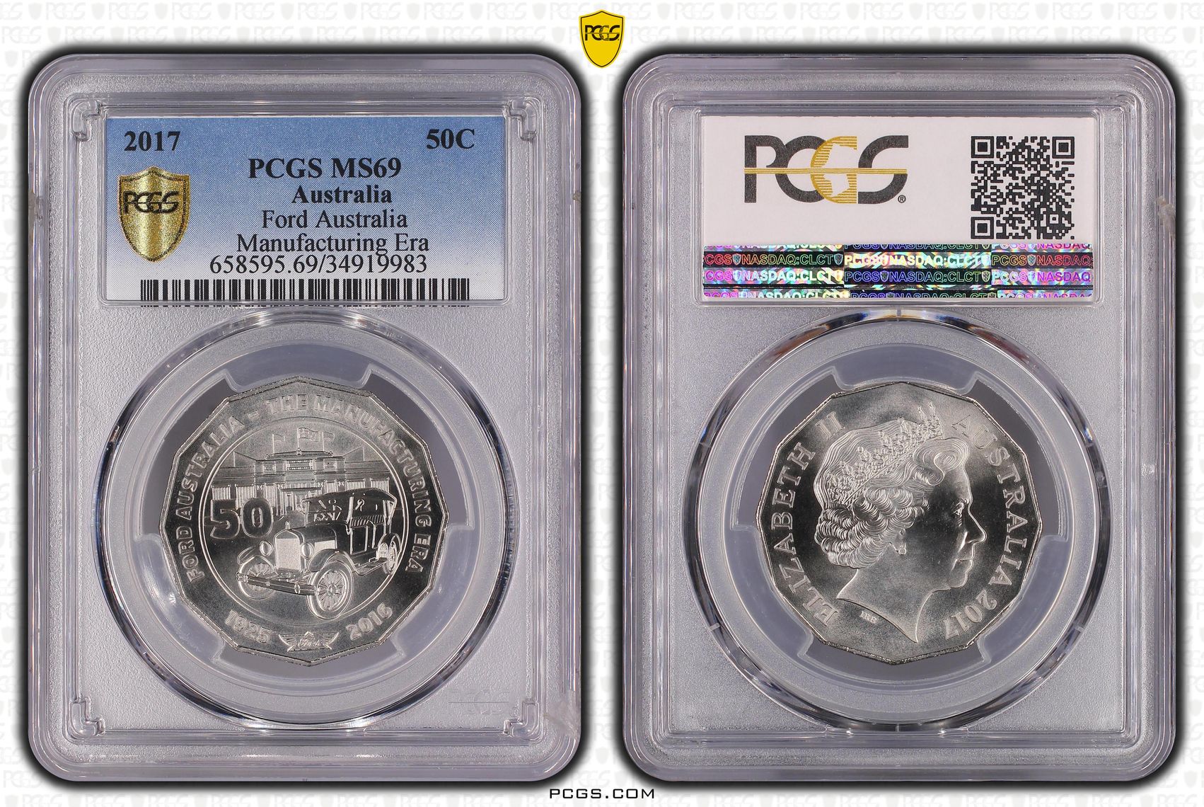 2017 Australia Fifty Cent, 50c Ford Australia - Manufacturing Era PCGS - MS69 -983